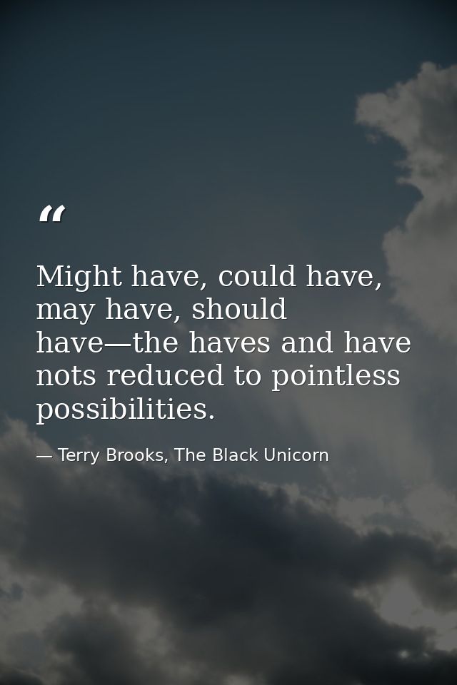 Might have, could have, may have, should have—the haves and have nots reduced to pointless possibilities. — Terry Brooks, The Black Unicorn