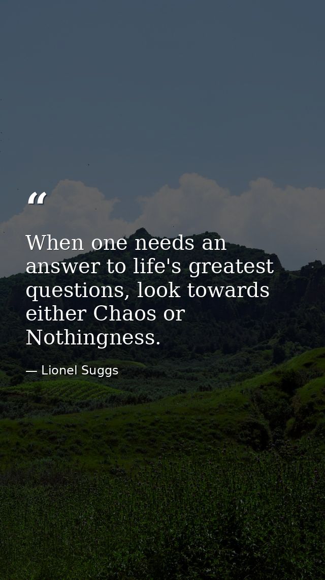 When one needs an answer to life's greatest questions, look towards either Chaos or Nothingness. — Lionel Suggs