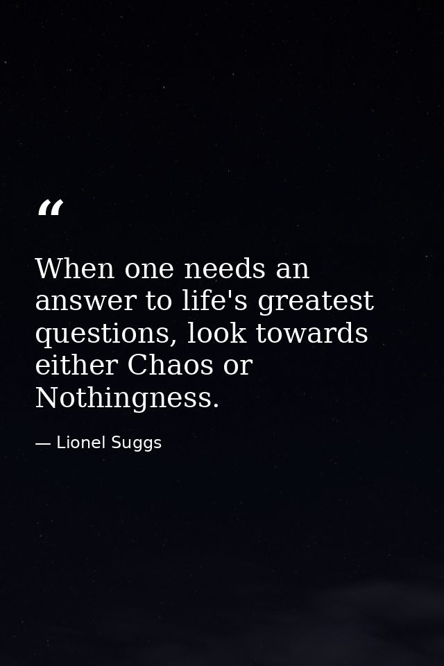 When one needs an answer to life's greatest questions, look towards either Chaos or Nothingness. — Lionel Suggs