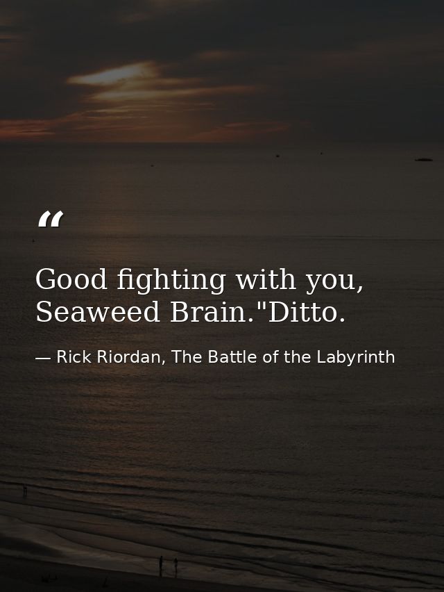 Good fighting with you, Seaweed Brain."Ditto. — Rick Riordan, The Battle of the Labyrinth