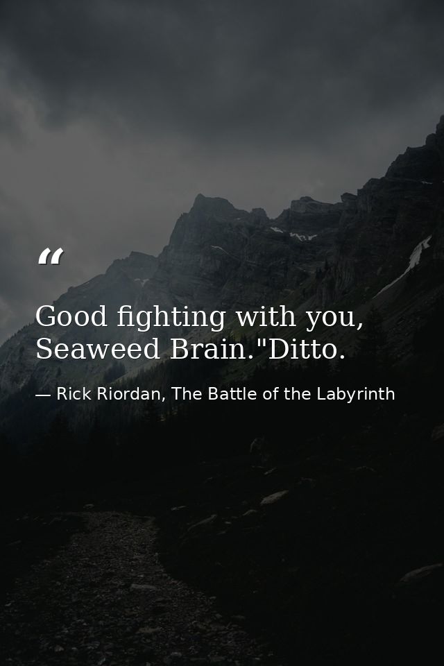 Good fighting with you, Seaweed Brain."Ditto. — Rick Riordan, The Battle of the Labyrinth
