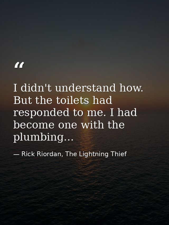 I didn't understand how. But the toilets had responded to me. I had become one with the plumbing... — Rick Riordan, The Lightning Thief