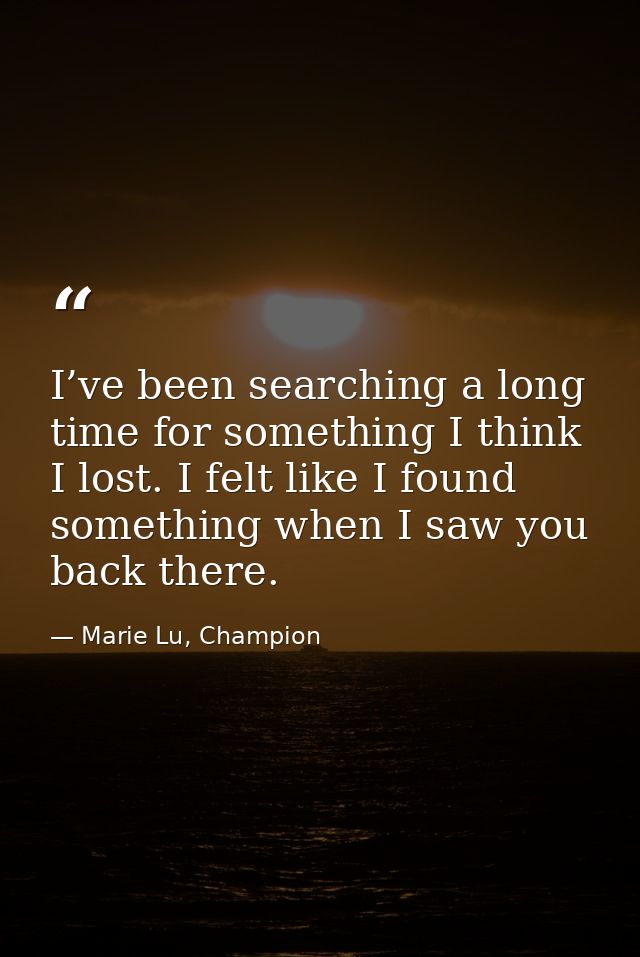 I’ve been searching a long time for something I think I lost. I felt like I found something when I saw you back there. — Marie Lu, Champion