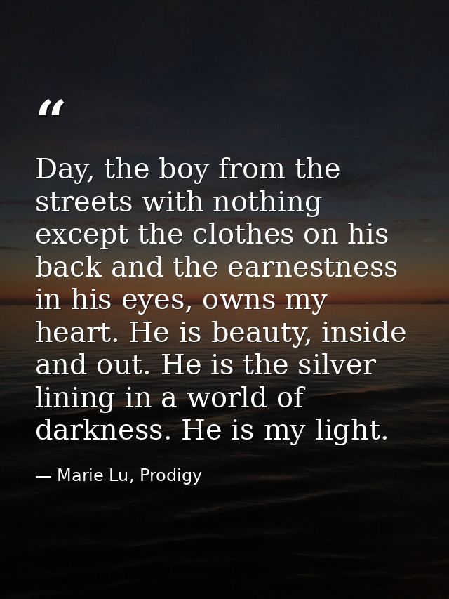 Day, the boy from the streets with nothing except the clothes on his back and the earnestness in his eyes, owns my heart — Marie Lu, Prodigy