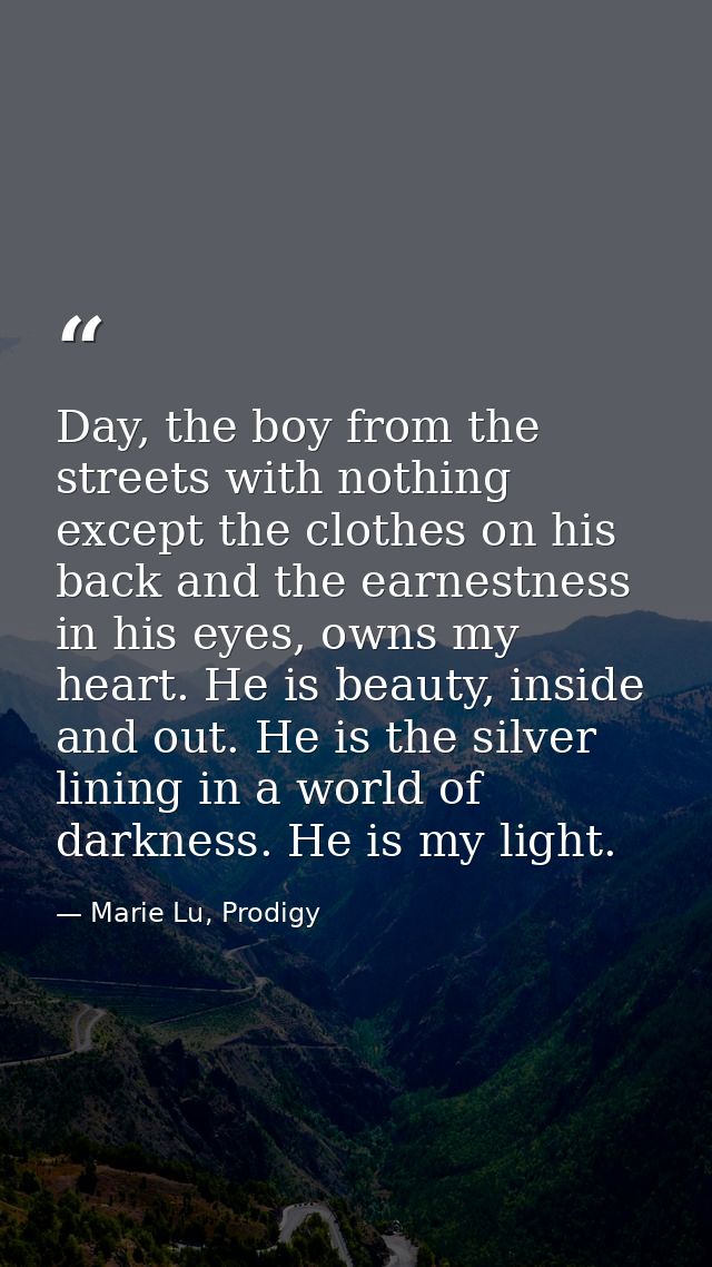 Day, the boy from the streets with nothing except the clothes on his back and the earnestness in his eyes, owns my heart — Marie Lu, Prodigy