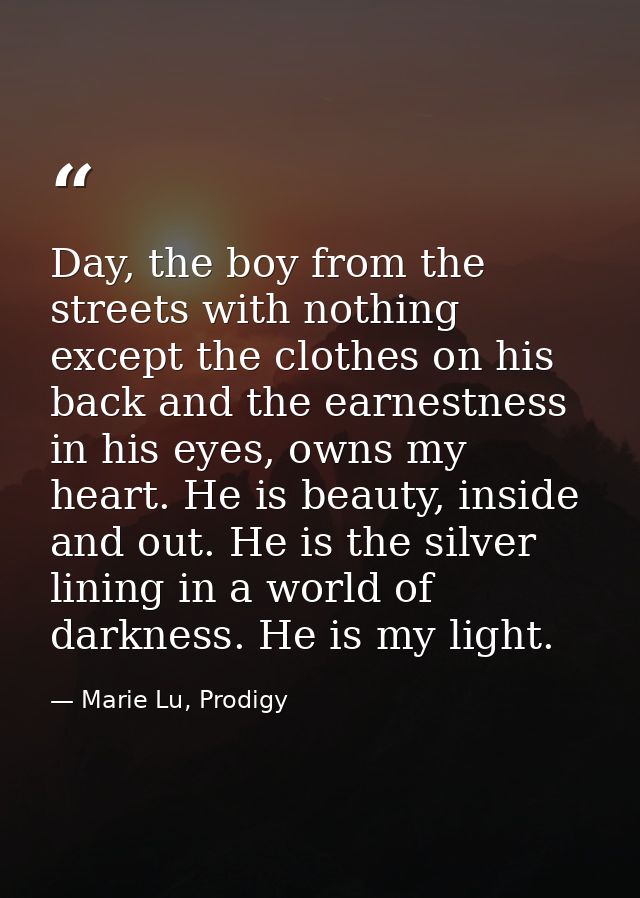 Day, the boy from the streets with nothing except the clothes on his back and the earnestness in his eyes, owns my heart — Marie Lu, Prodigy