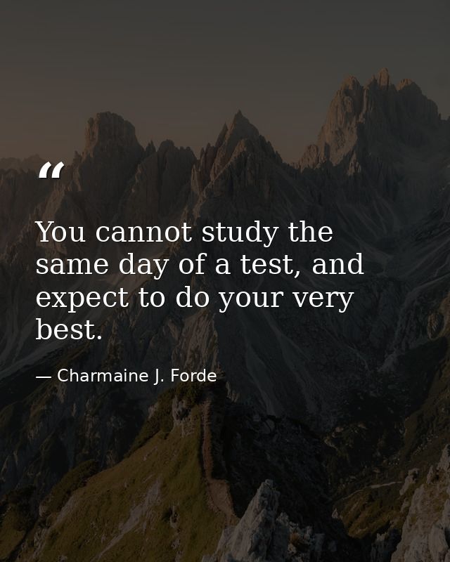 You cannot study the same day of a test, and expect to do your very best. — Charmaine J. Forde