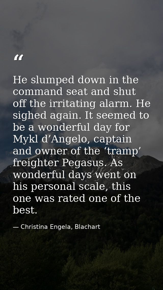He slumped down in the command seat and shut off the irritating alarm. He sighed again. It seemed to be a wonderful day  — Christina Engela, Blachart