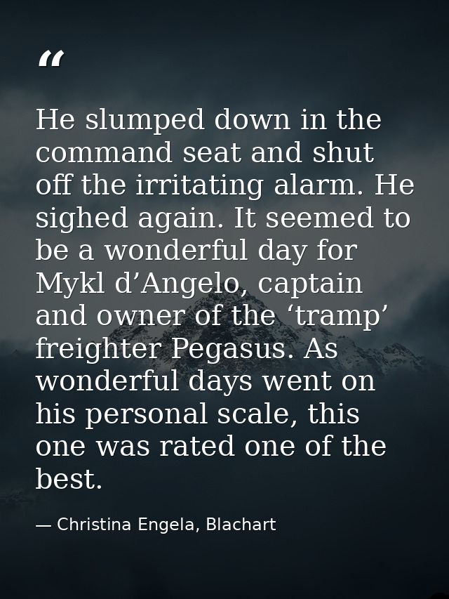 He slumped down in the command seat and shut off the irritating alarm. He sighed again. It seemed to be a wonderful day  — Christina Engela, Blachart