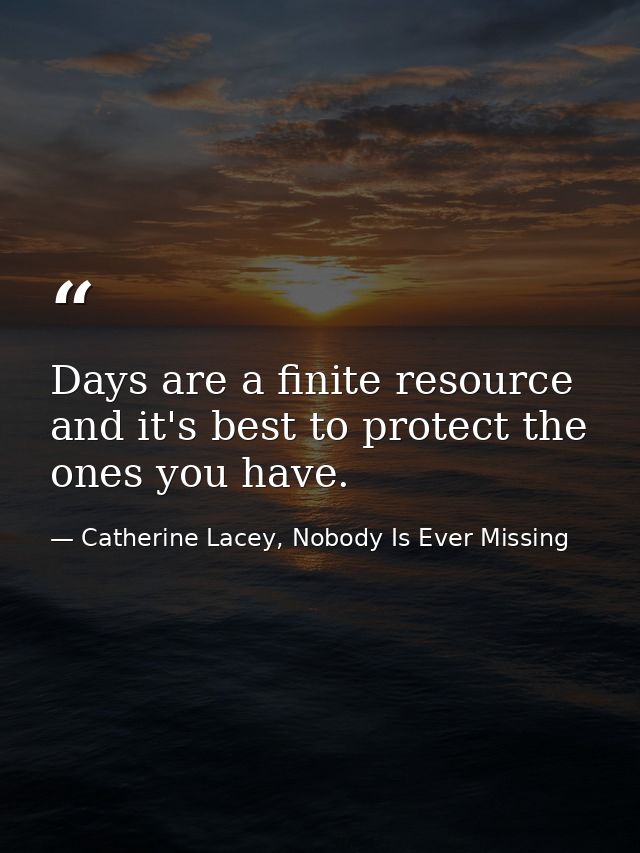 Days are a finite resource and it's best to protect the ones you have. — Catherine Lacey, Nobody Is Ever Missing