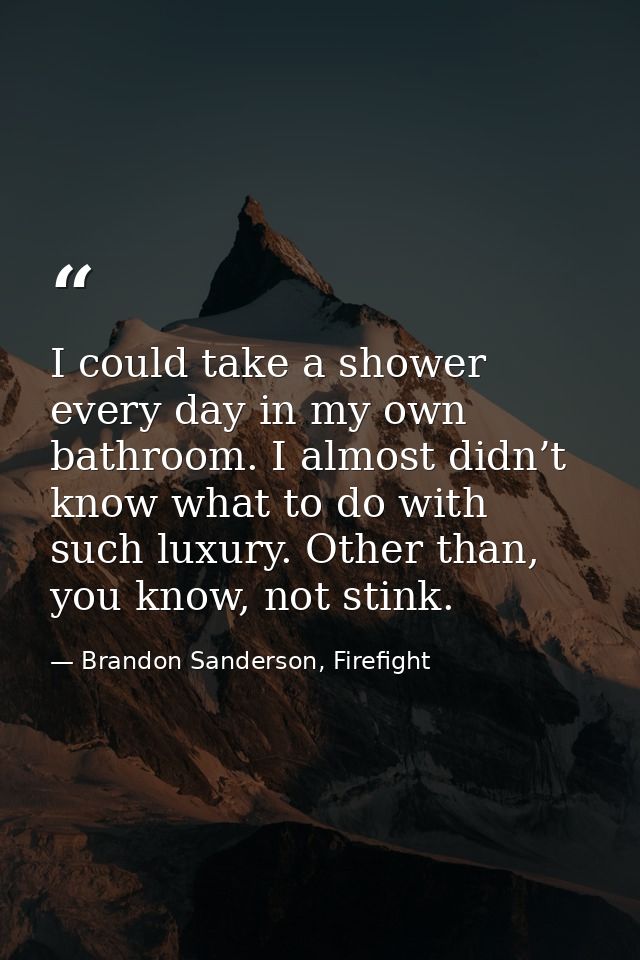 I could take a shower every day in my own bathroom. I almost didn’t know what to do with such luxury. Other than, you kn — Brandon Sanderson, Firefight