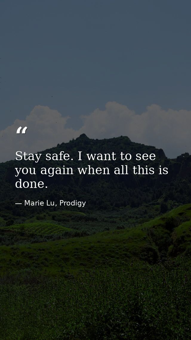 Stay safe. I want to see you again when all this is done. — Marie Lu, Prodigy
