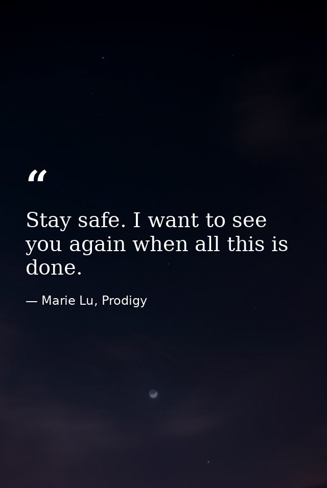 Stay safe. I want to see you again when all this is done. — Marie Lu, Prodigy