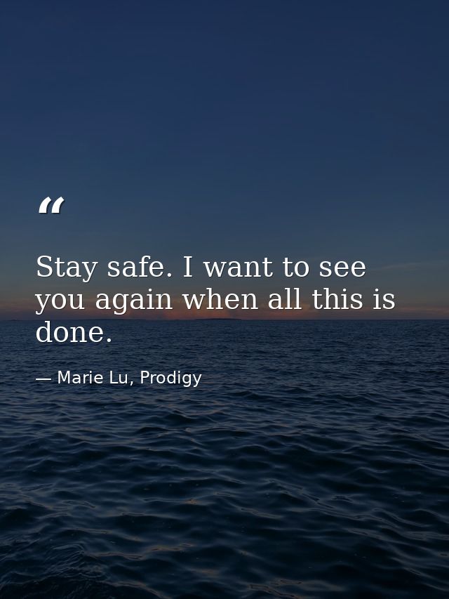 Stay safe. I want to see you again when all this is done. — Marie Lu, Prodigy
