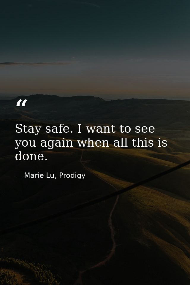Stay safe. I want to see you again when all this is done. — Marie Lu, Prodigy