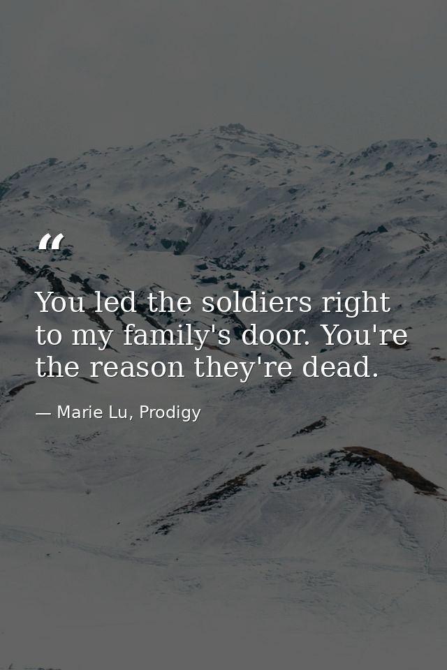 You led the soldiers right to my family's door. You're the reason they're dead. — Marie Lu, Prodigy