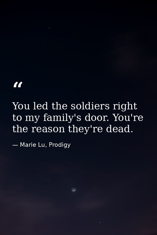 You led the soldiers right to my family's door. You're the reason they're dead. — Marie Lu, Prodigy
