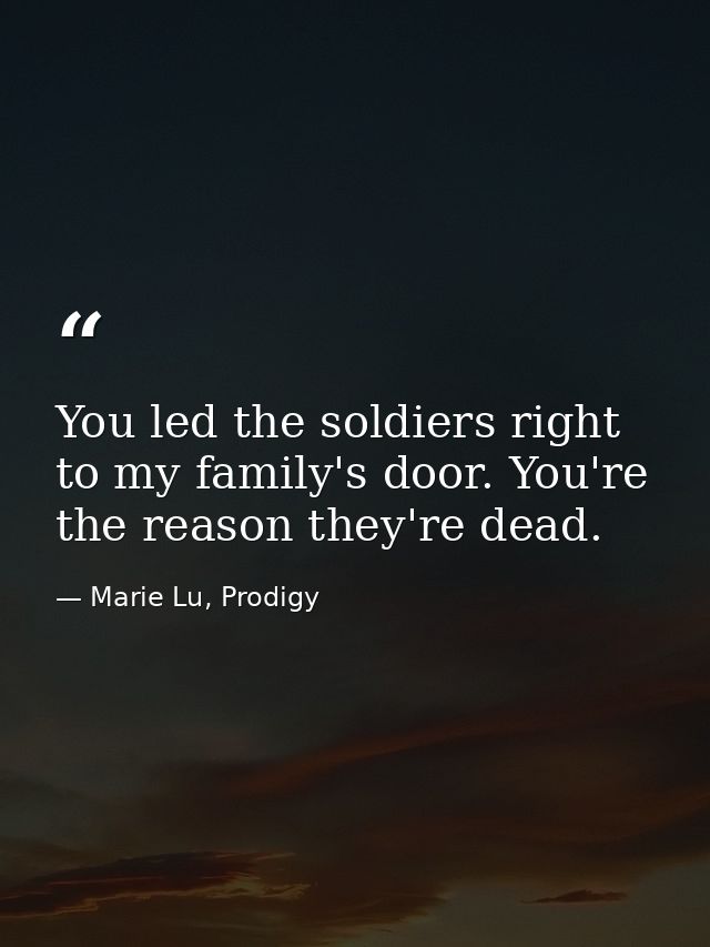 You led the soldiers right to my family's door. You're the reason they're dead. — Marie Lu, Prodigy