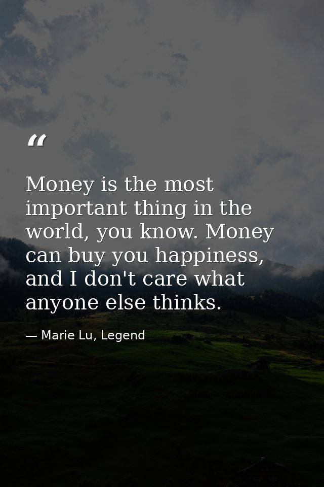 Money is the most important thing in the world, you know. Money can buy you happiness, and I don't care what anyone else — Marie Lu, Legend