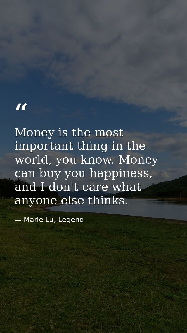 Money is the most important thing in the world, you know. Money can buy you happiness, and I don't care what anyone else — Marie Lu, Legend