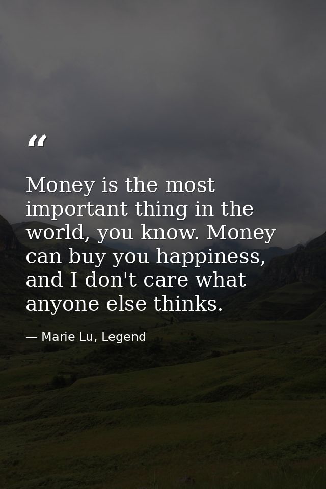 Money is the most important thing in the world, you know. Money can buy you happiness, and I don't care what anyone else — Marie Lu, Legend