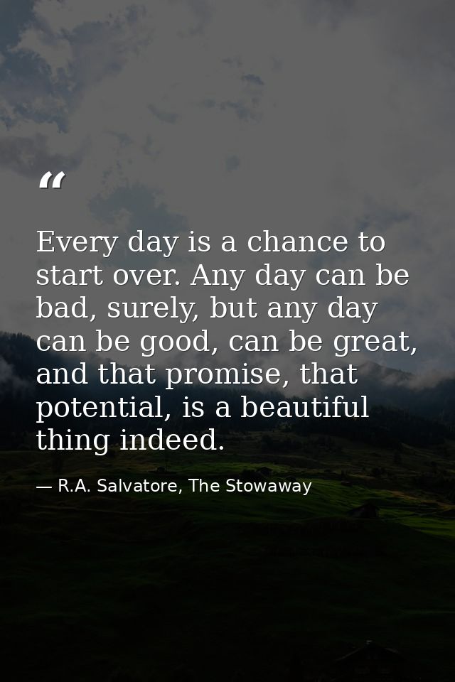 Every day is a chance to start over. Any day can be bad, surely, but any day can be good, can be great, and that promise — R.A. Salvatore, The Stowaway