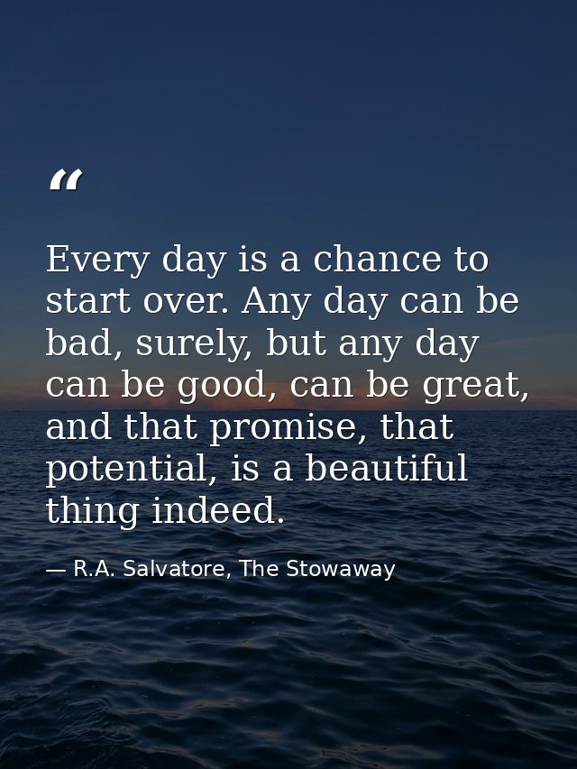 Every day is a chance to start over. Any day can be bad, surely, but any day can be good, can be great, and that promise — R.A. Salvatore, The Stowaway