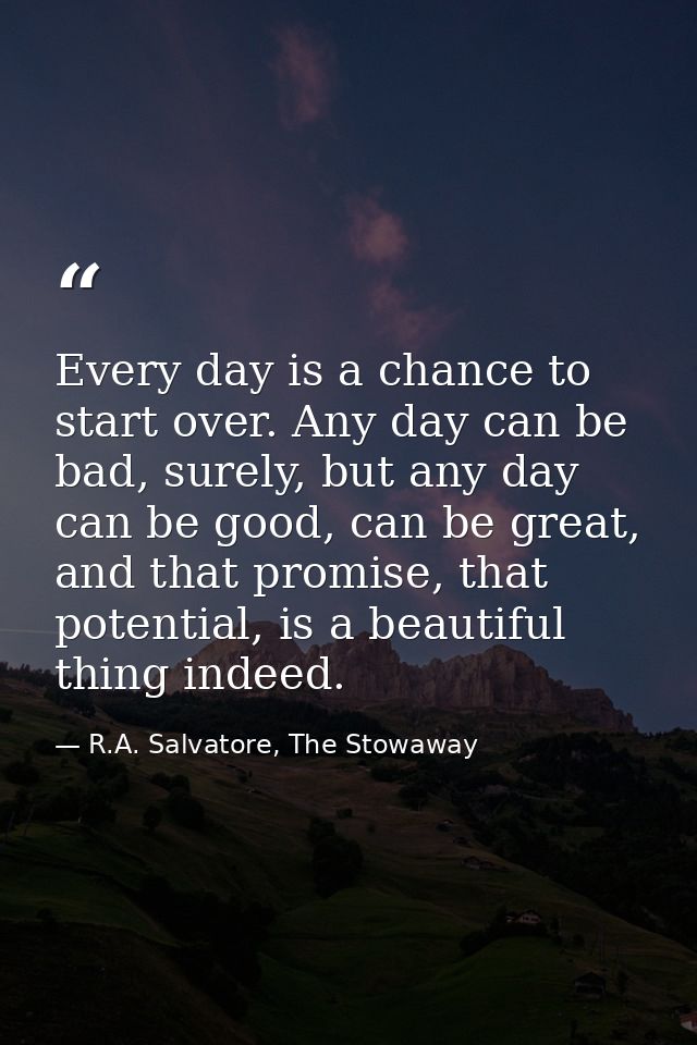 Every day is a chance to start over. Any day can be bad, surely, but any day can be good, can be great, and that promise — R.A. Salvatore, The Stowaway