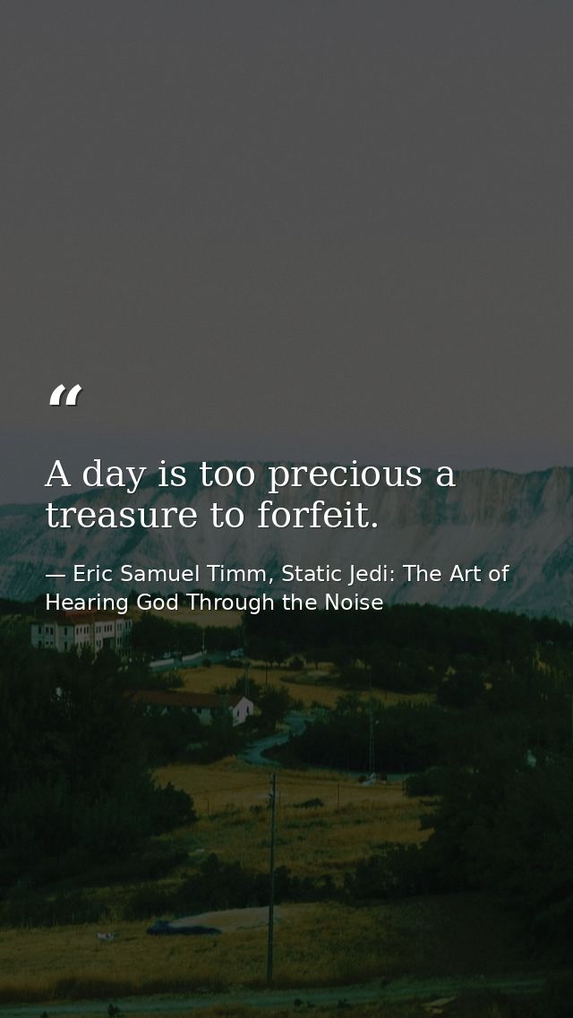 A day is too precious a treasure to forfeit. — Eric Samuel Timm, Static Jedi: The Art of Hearing God Through the Noise