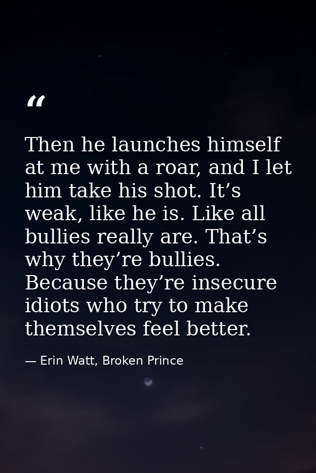 Then he launches himself at me with a roar, and I let him take his shot. It’s weak, like he is. Like all bullies really  — Erin Watt, Broken Prince
