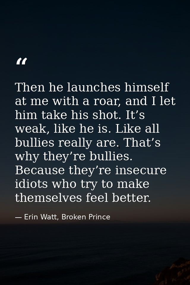 Then he launches himself at me with a roar, and I let him take his shot. It’s weak, like he is. Like all bullies really  — Erin Watt, Broken Prince