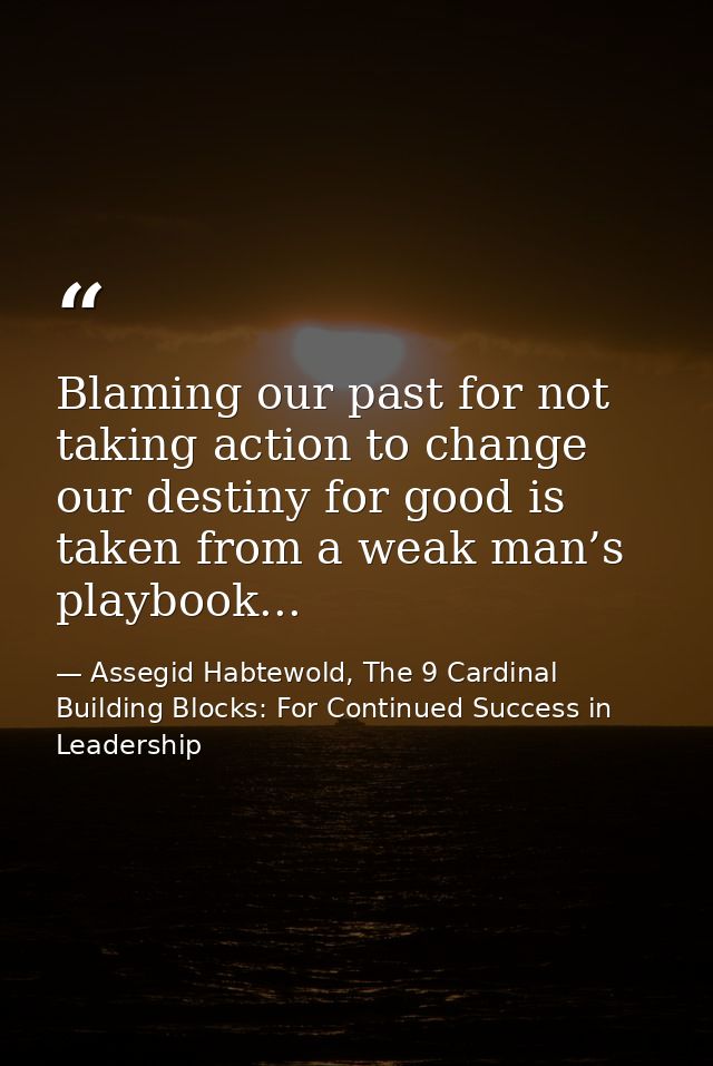Blaming our past for not taking action to change our destiny for good is taken from a weak man’s playbook... — Assegid Habtewold, The 9 Cardinal Building Blocks: For Continued Success in Leadership