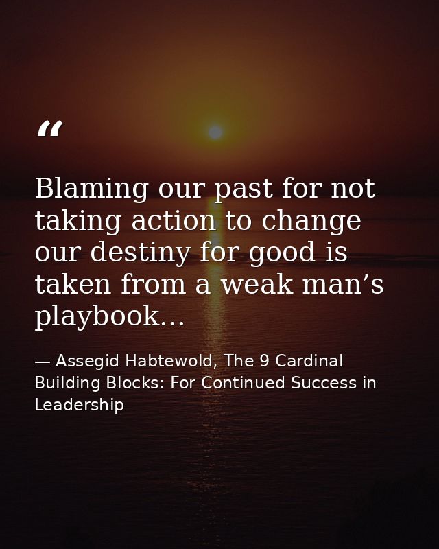 Blaming our past for not taking action to change our destiny for good is taken from a weak man’s playbook... — Assegid Habtewold, The 9 Cardinal Building Blocks: For Continued Success in Leadership