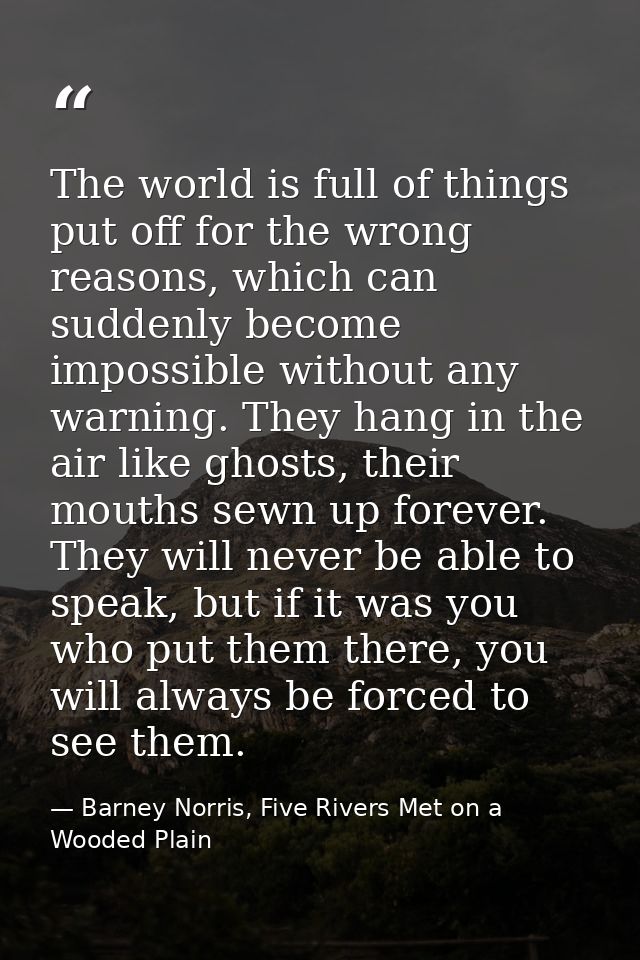 The world is full of things put off for the wrong reasons, which can suddenly become impossible without any warning. The — Barney Norris, Five Rivers Met on a Wooded Plain