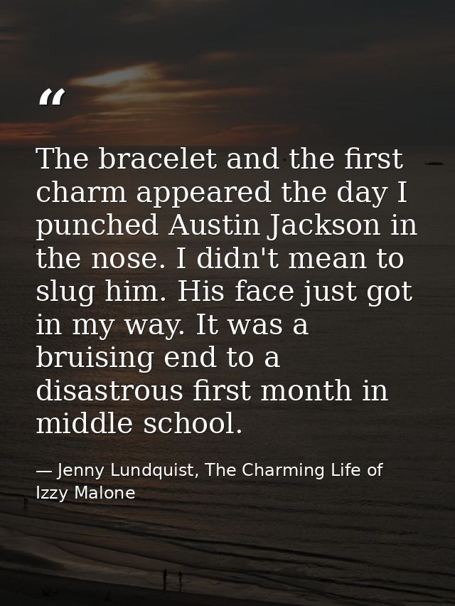 The bracelet and the first charm appeared the day I punched Austin Jackson in the nose. I didn't mean to slug him. His f — Jenny Lundquist, The Charming Life of Izzy Malone