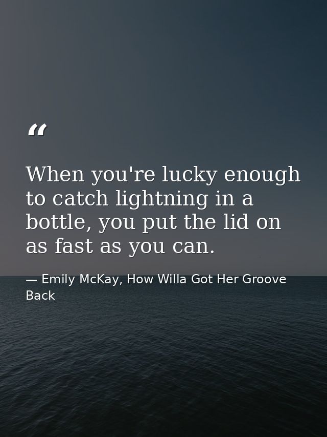 When you're lucky enough to catch lightning in a bottle, you put the lid on as fast as you can. — Emily McKay, How Willa Got Her Groove Back