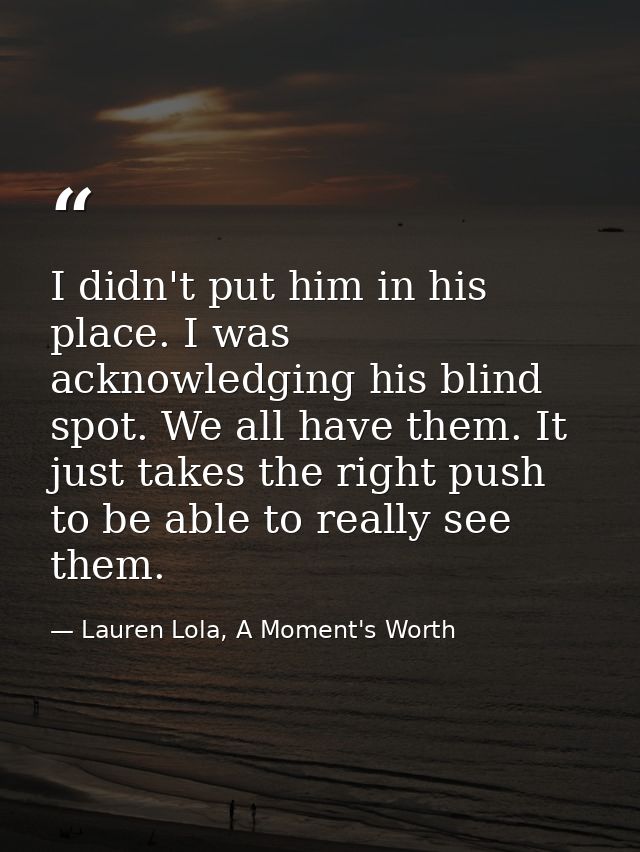 I didn't put him in his place. I was acknowledging his blind spot. We all have them. It just takes the right push to be  — Lauren Lola, A Moment's Worth