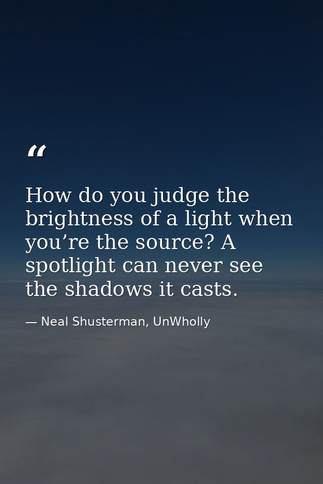 How do you judge the brightness of a light when you’re the source? A spotlight can never see the shadows it casts. — Neal Shusterman, UnWholly