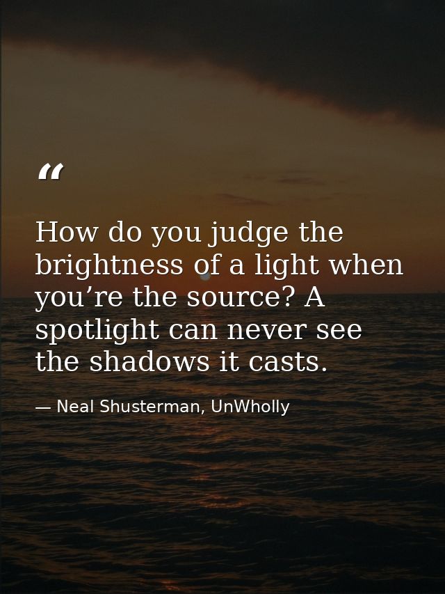 How do you judge the brightness of a light when you’re the source? A spotlight can never see the shadows it casts. — Neal Shusterman, UnWholly