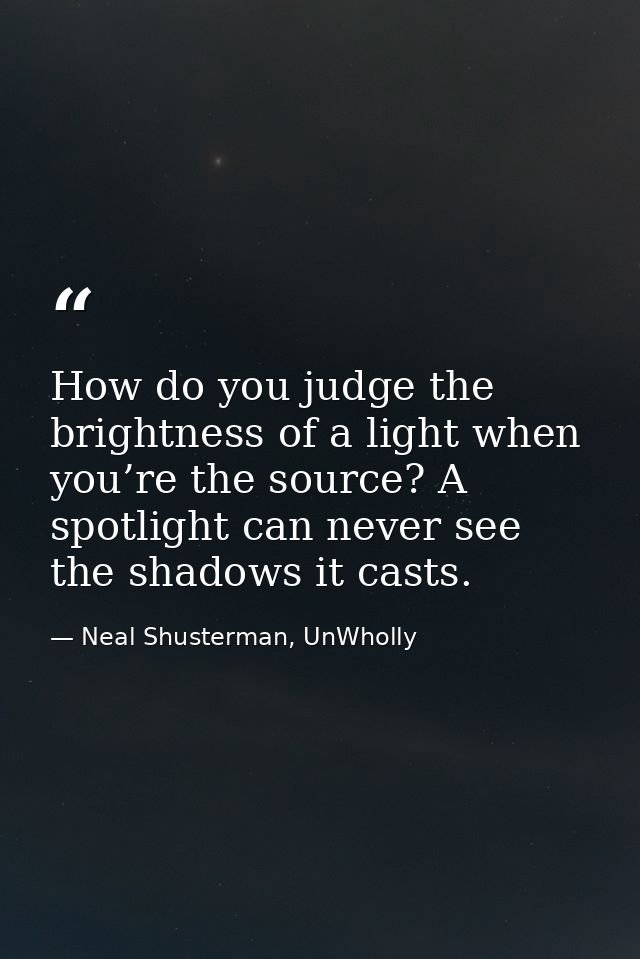 How do you judge the brightness of a light when you’re the source? A spotlight can never see the shadows it casts. — Neal Shusterman, UnWholly