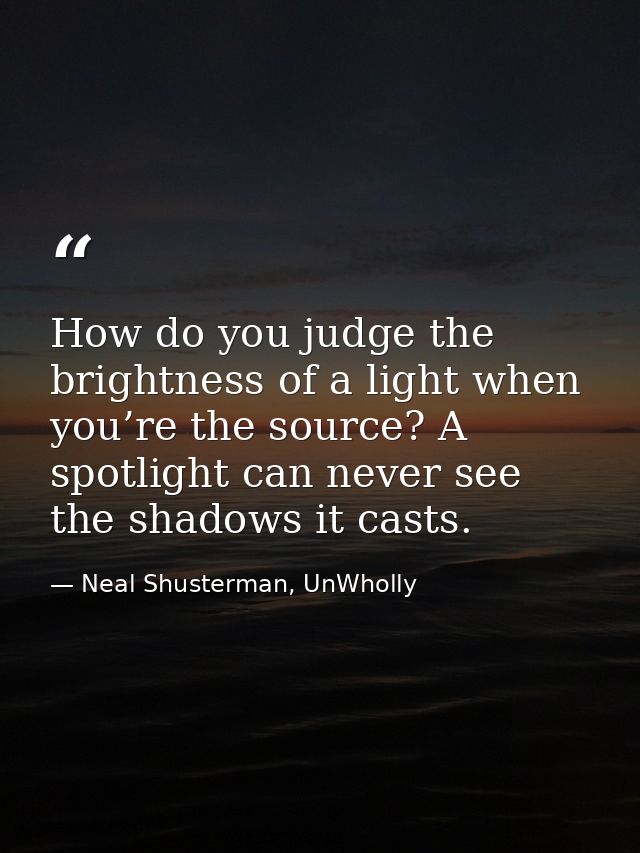 How do you judge the brightness of a light when you’re the source? A spotlight can never see the shadows it casts. — Neal Shusterman, UnWholly