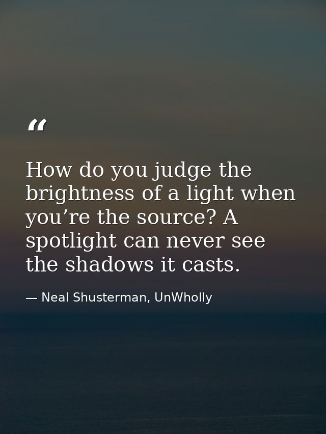 How do you judge the brightness of a light when you’re the source? A spotlight can never see the shadows it casts. — Neal Shusterman, UnWholly