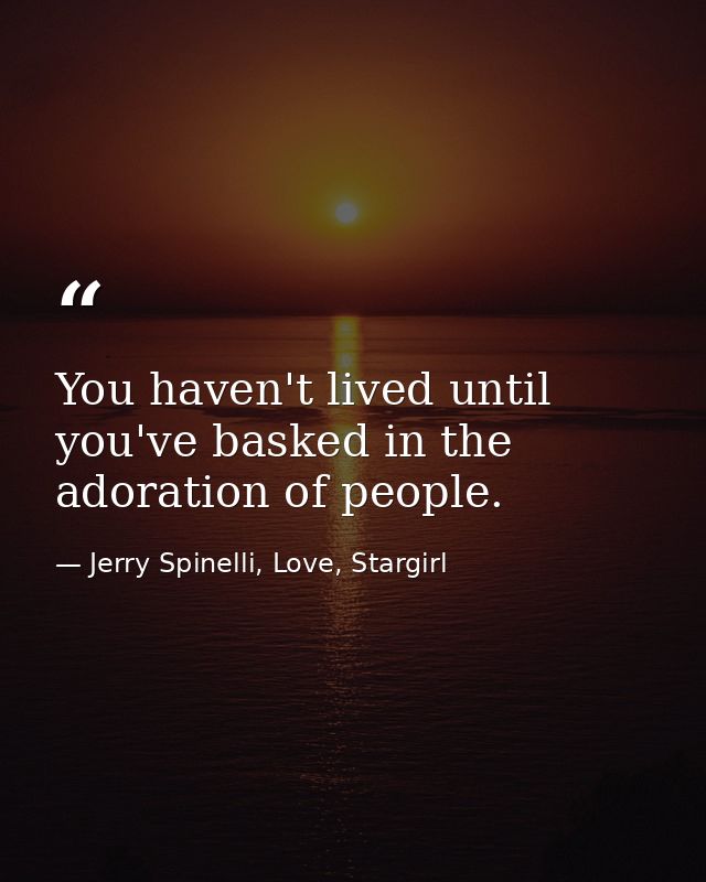 You haven't lived until you've basked in the adoration of people. — Jerry Spinelli, Love, Stargirl
