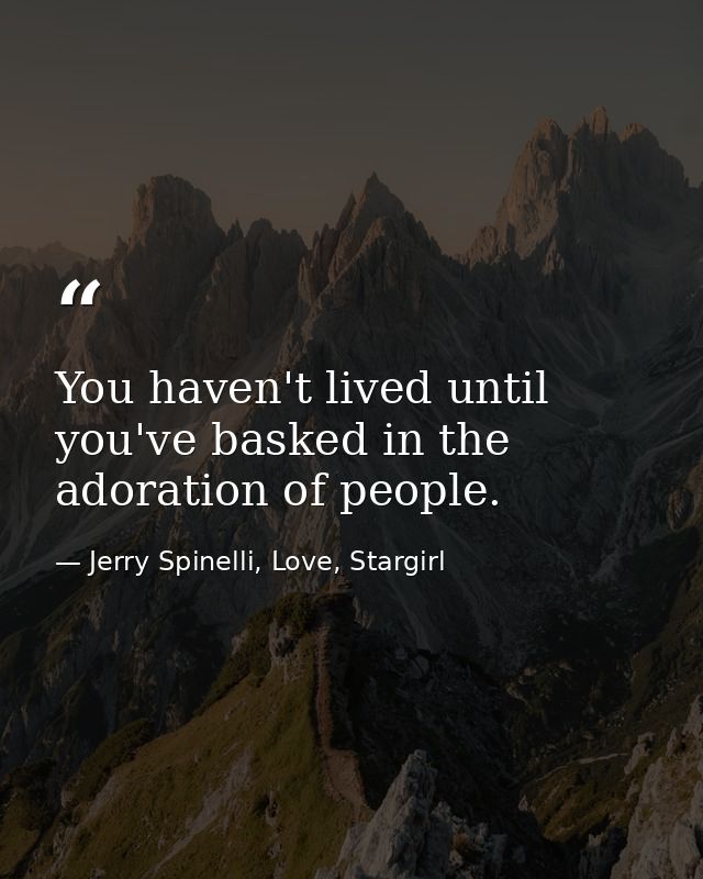 You haven't lived until you've basked in the adoration of people. — Jerry Spinelli, Love, Stargirl