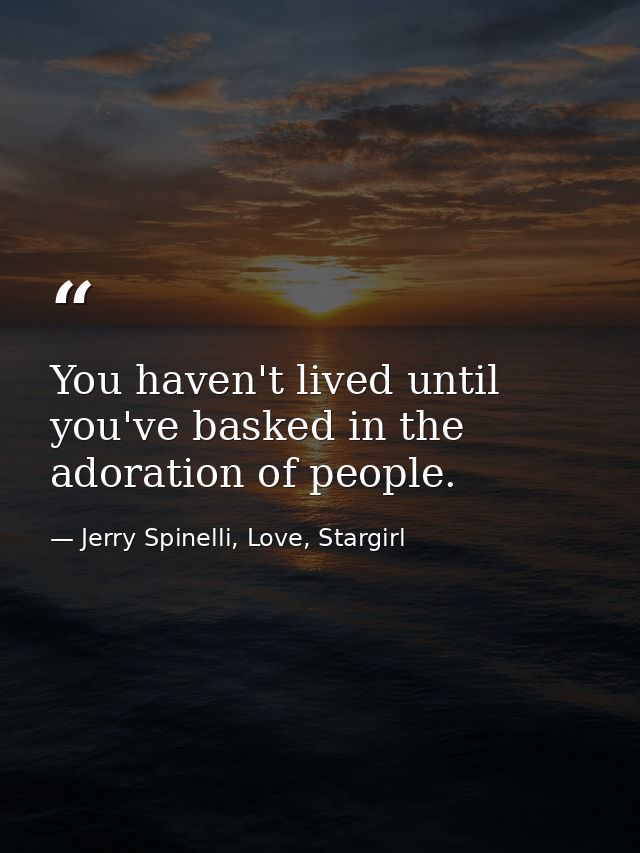You haven't lived until you've basked in the adoration of people. — Jerry Spinelli, Love, Stargirl