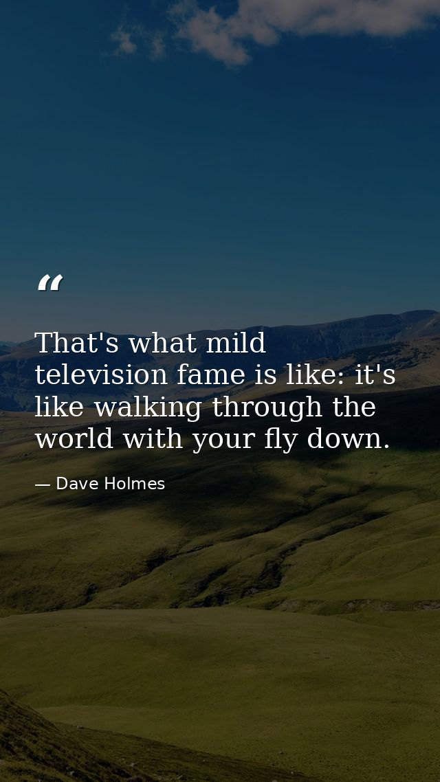 That's what mild television fame is like: it's like walking through the world with your fly down. — Dave Holmes