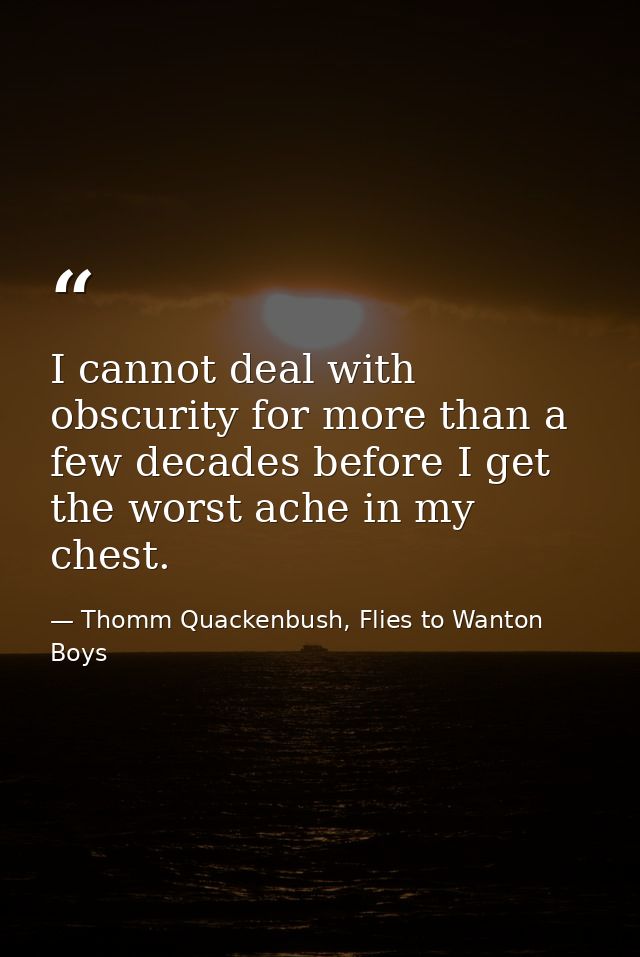 I cannot deal with obscurity for more than a few decades before I get the worst ache in my chest. — Thomm Quackenbush, Flies to Wanton Boys