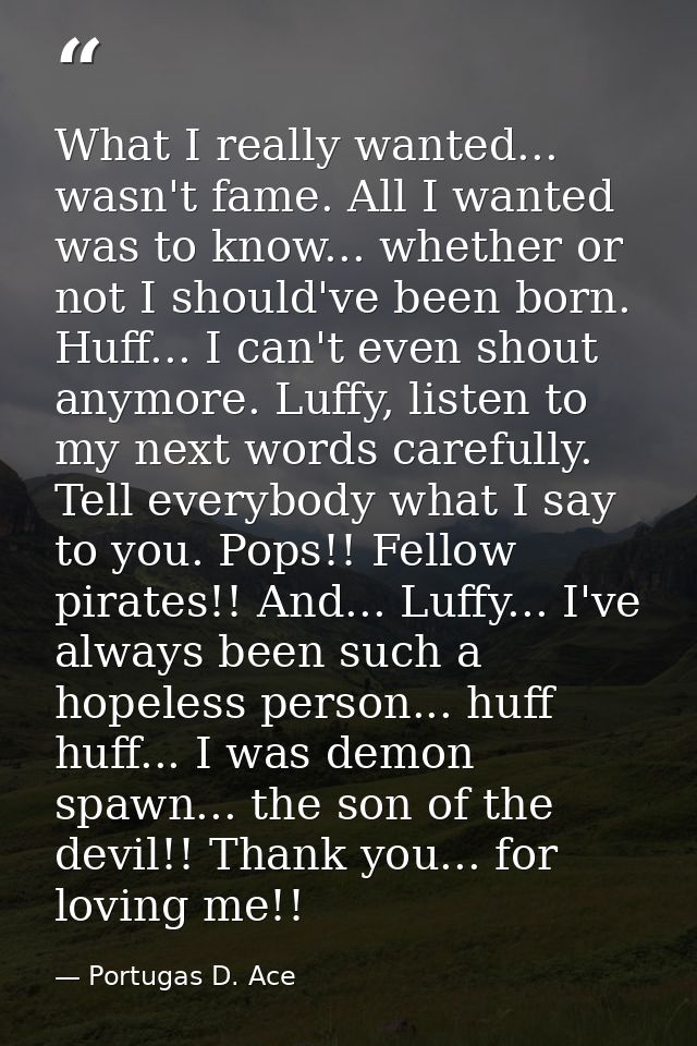 What I really wanted... wasn't fame. All I wanted was to know... whether or not I should've been born. Huff... I can't e — Portugas D. Ace