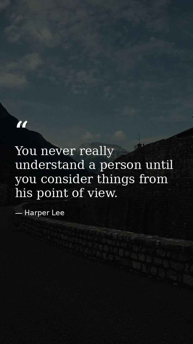 You never really understand a person until you consider things from his point of view. — Harper Lee