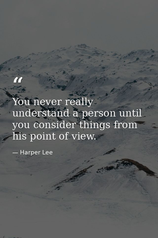 You never really understand a person until you consider things from his point of view. — Harper Lee